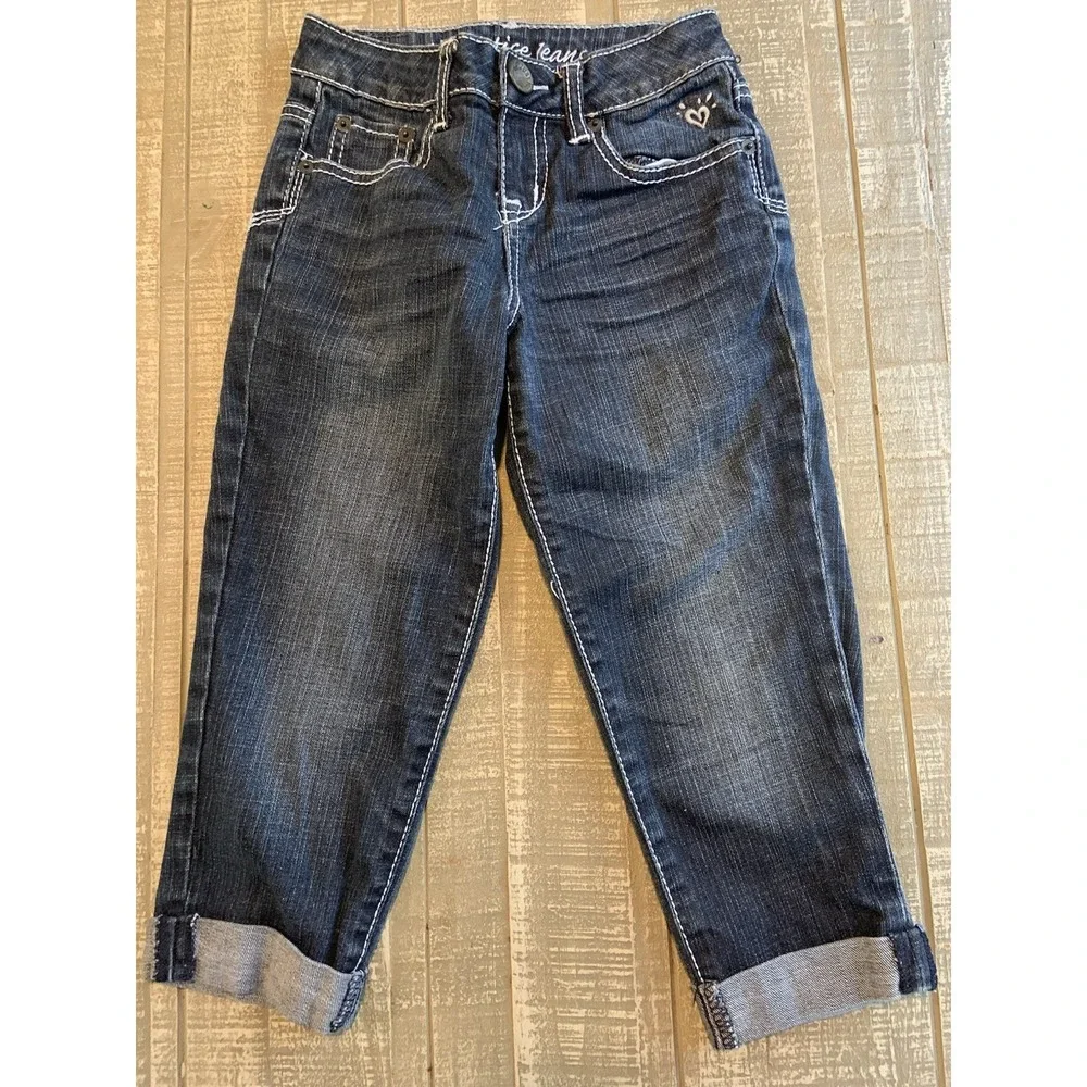 JUSTICE‎ Girl's Dark Wash Regular Fit Straight Leg Cuffed Folded Jeans sz 7 R